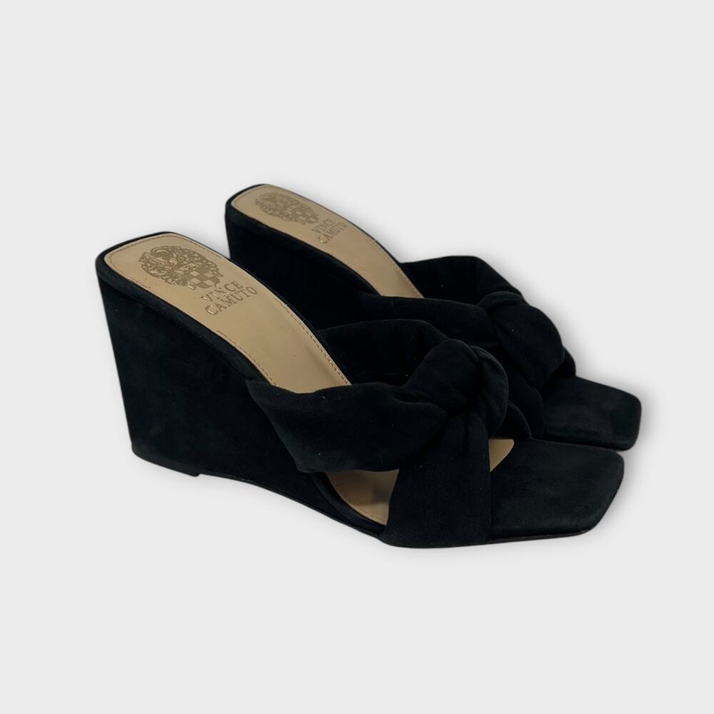 Vince Camuto Rennaya Wedge Sandal Black Suede Size 8